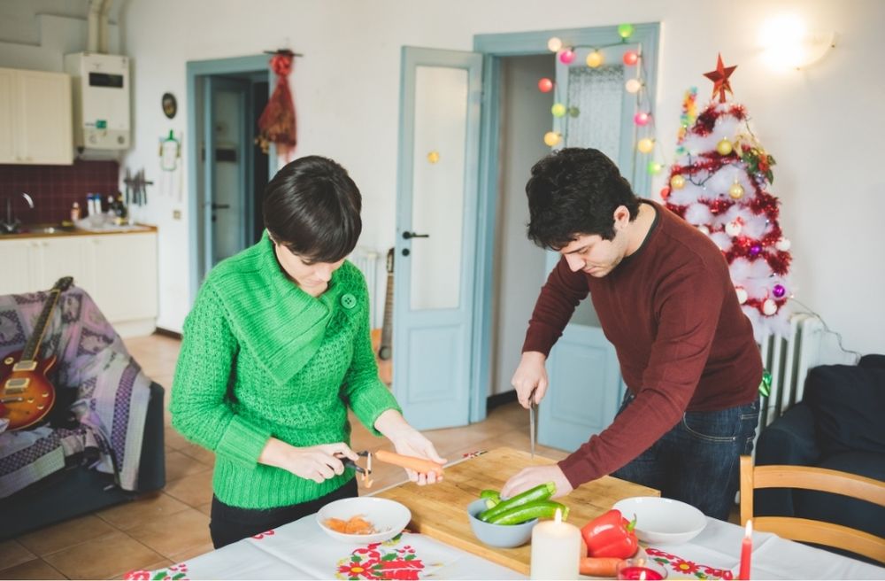 Christmas meal preparation kitchen