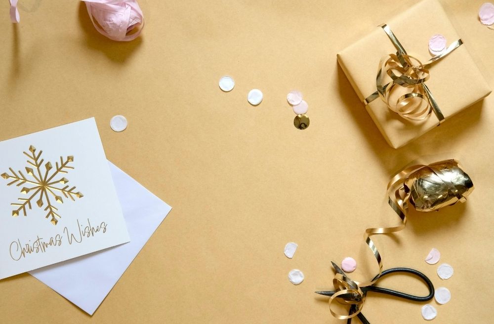 Christmas party invitation flat lay