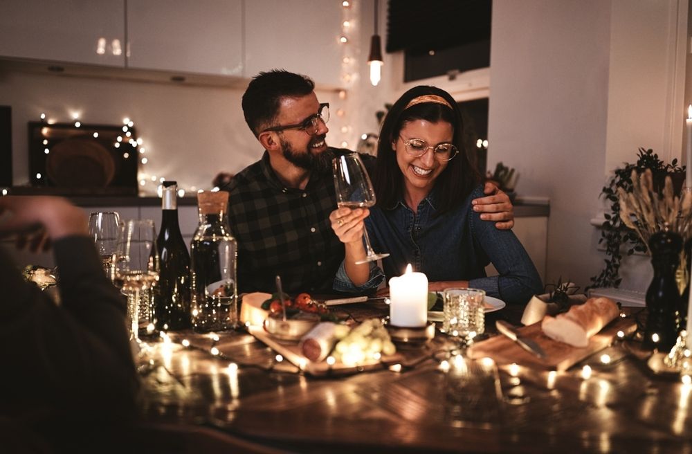Happy guests leaving dinner party