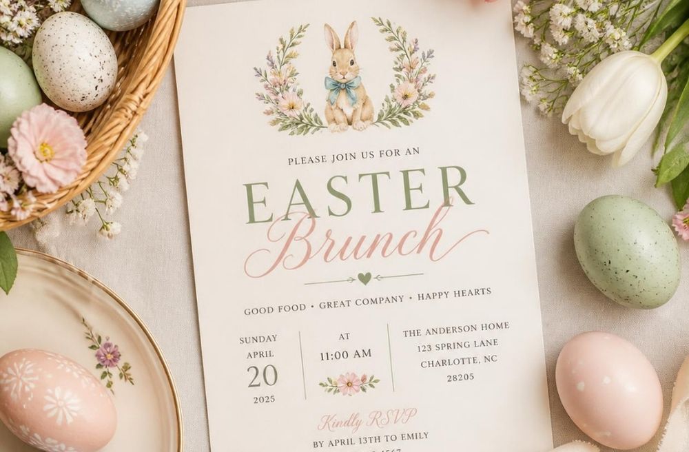 Easter brunch invitation flat lay