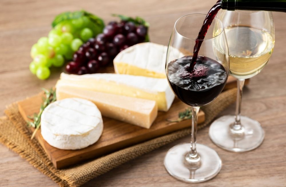 Italian cheese board and wine