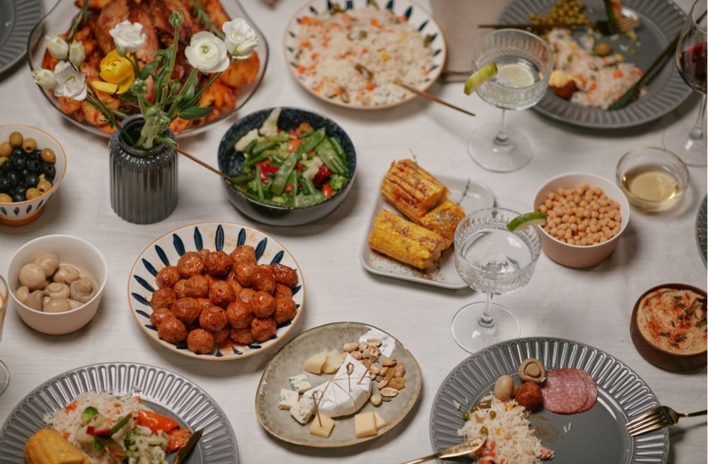 Mediterranean dinner spread