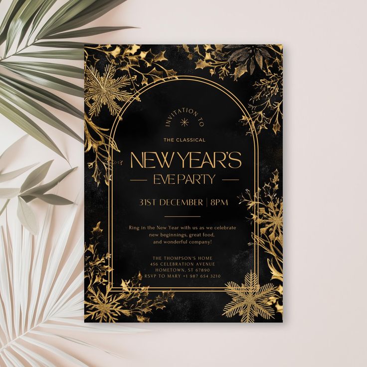 New Year's Eve party invitations flat lay