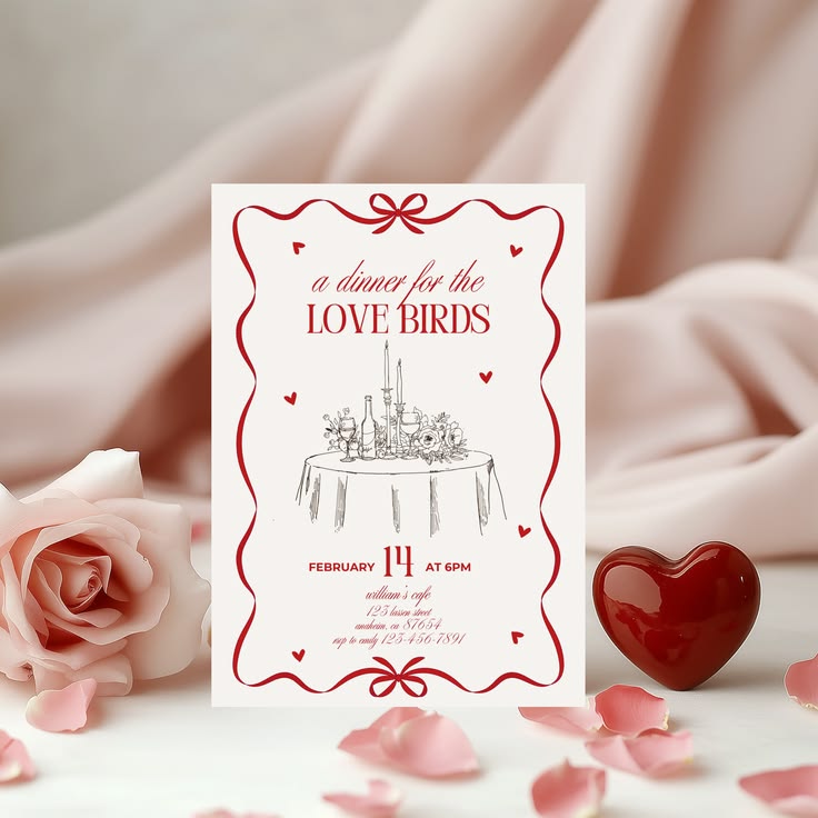 Valentine dinner invitation flat lay