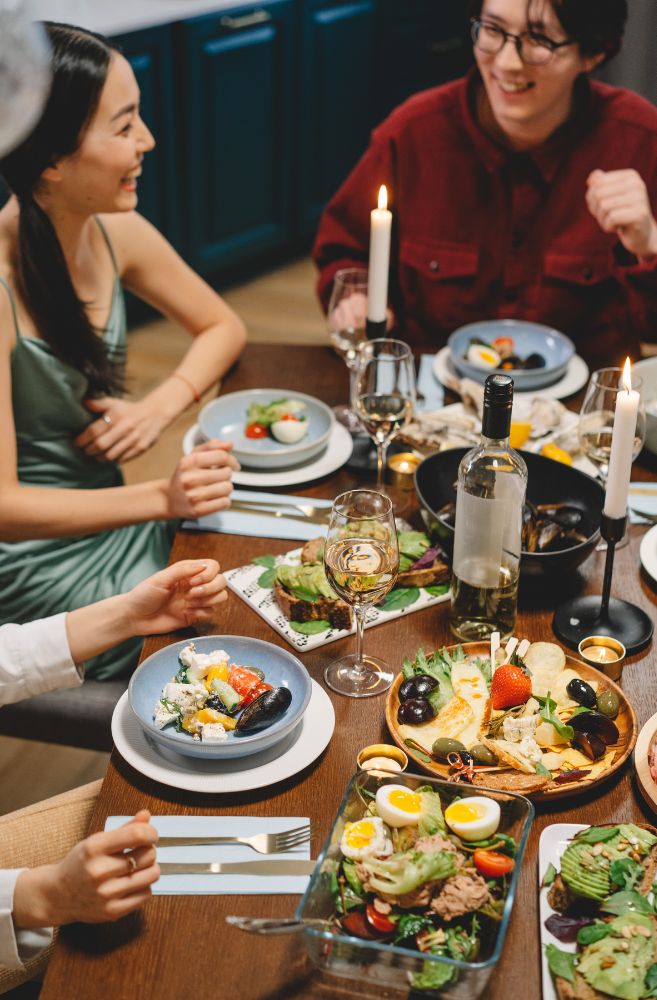 casual dinner party with friends at home