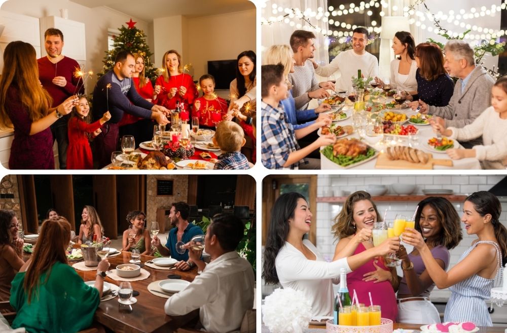 different home gatherings collage dinner brunch family