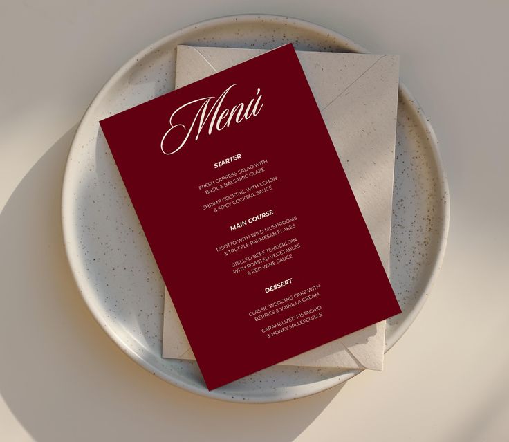 elegant menu cards wedding dinner