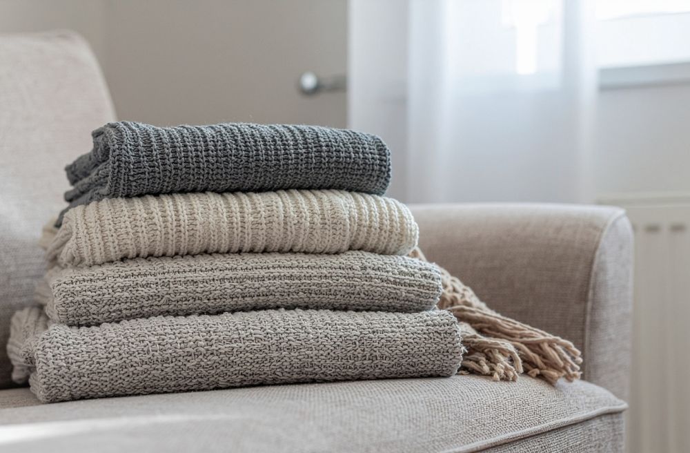 folded throw blankets bedroom