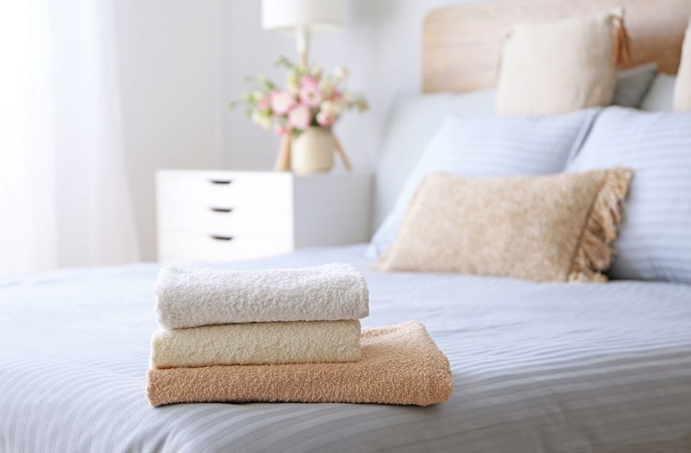 folded white towels bedroom