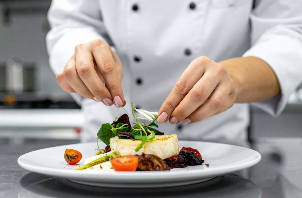 Food plating in front of guest