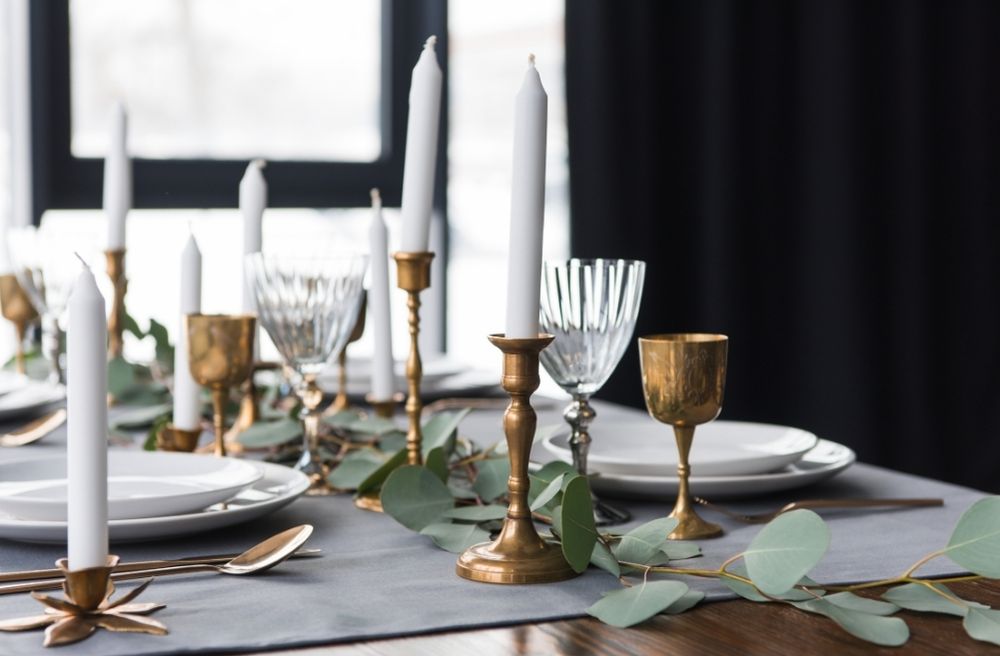 geometric candle holders dining table