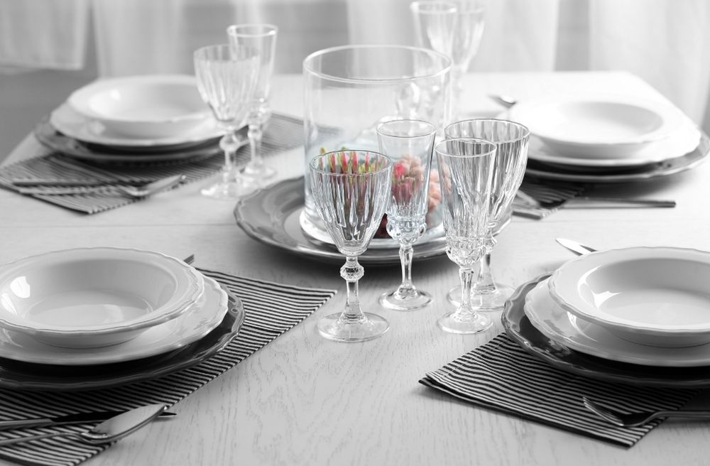 glass and ceramic table setting