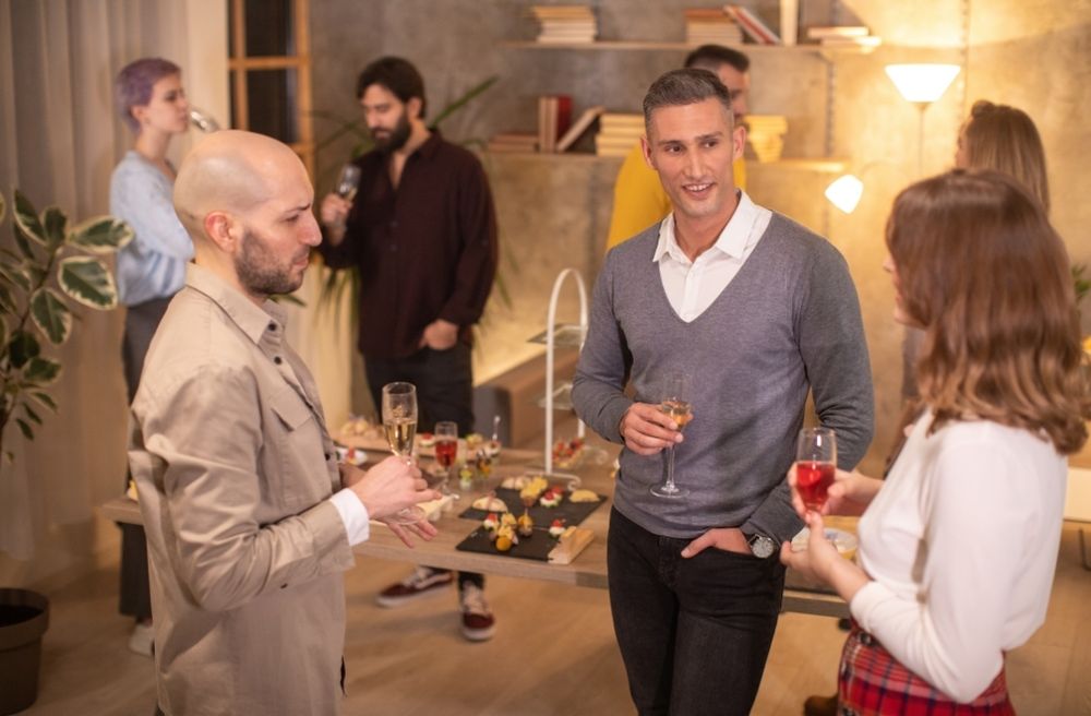 guests enjoying after dinner conversation