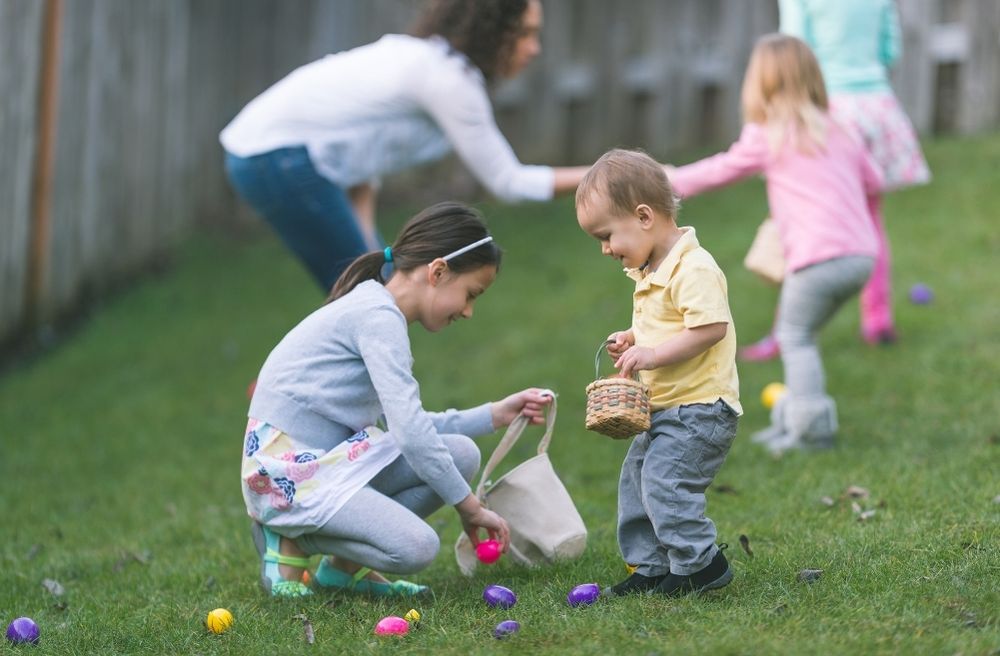 kids Easter egg hunt backyard