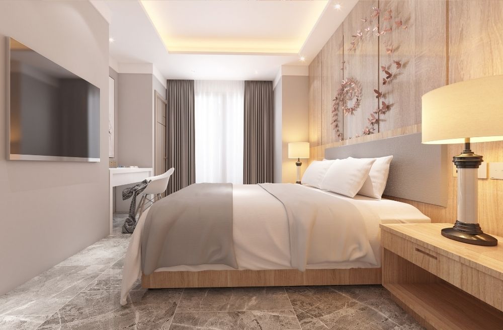 luxury bedroom layered lighting