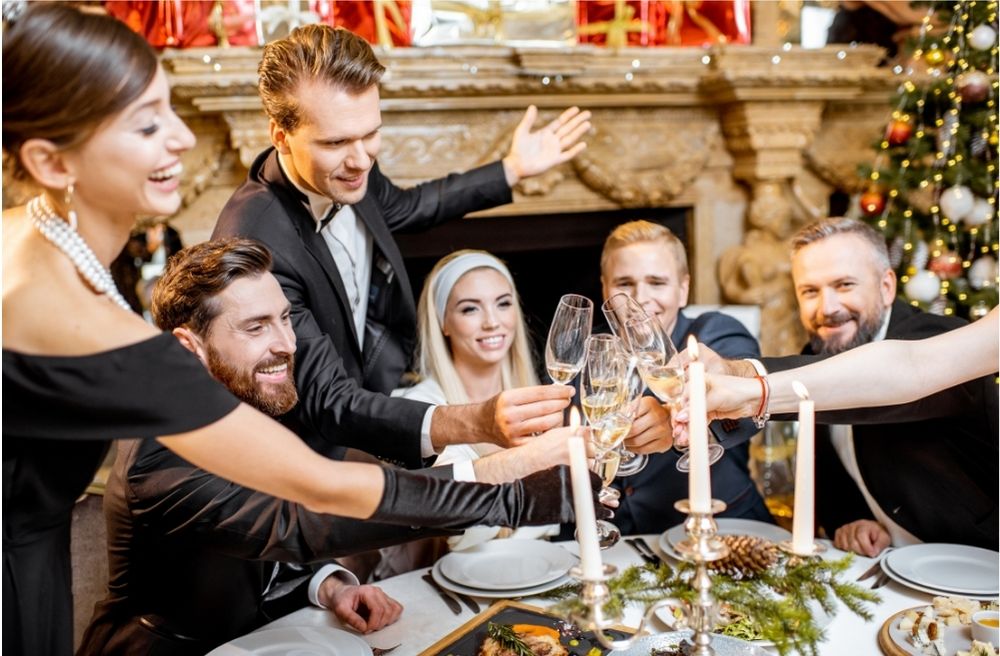 party guests dressed elegantly