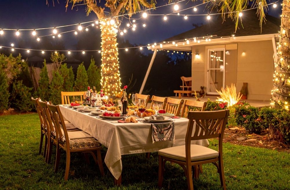 romantic outdoor dinner patio lights