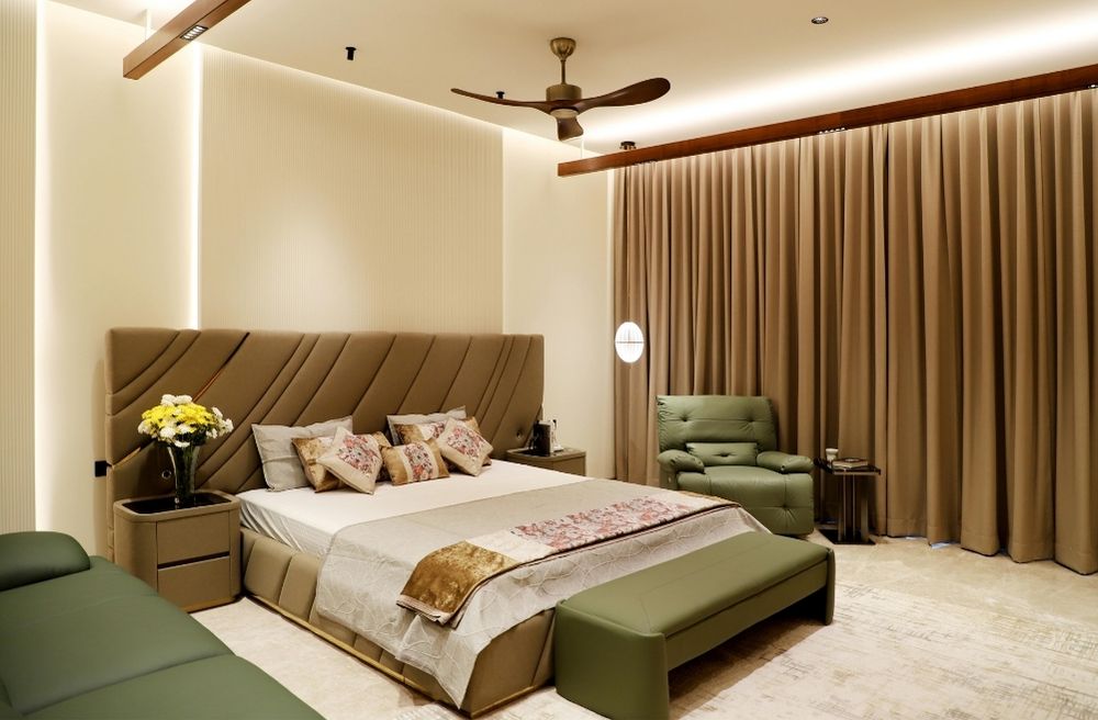 upholstered statement bed bedroom