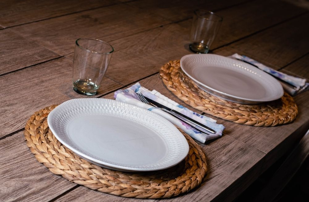 woven placemats rustic table