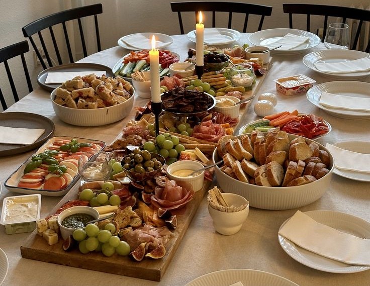 French dinner party food table