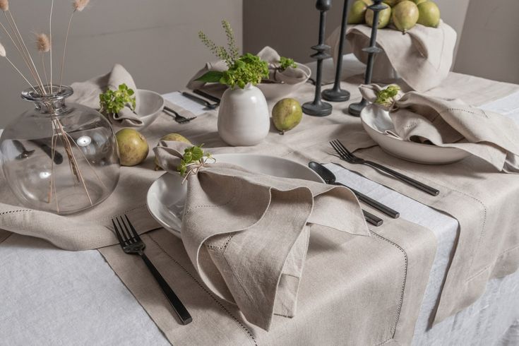 French linen dinner table natural textures