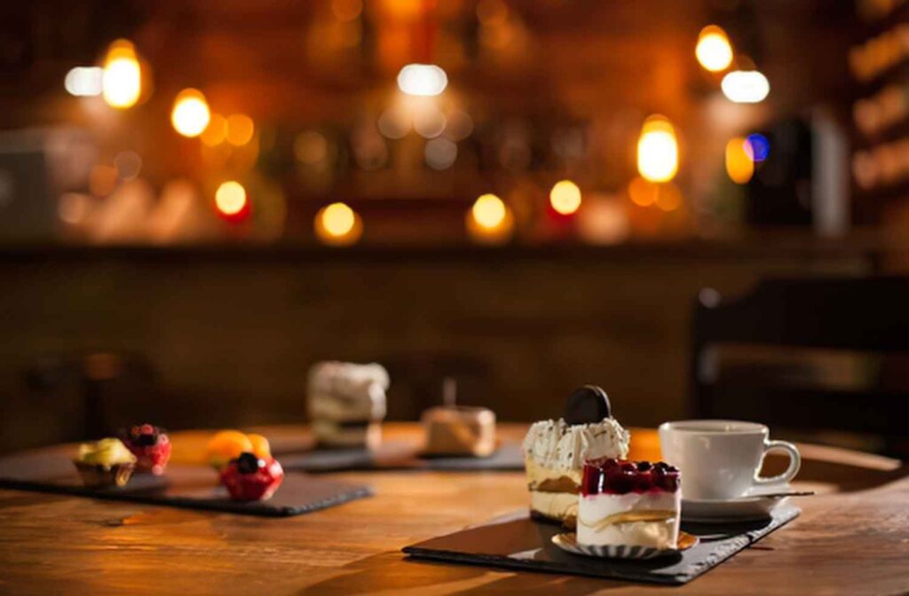 Mediterranean dinner dessert coffee conversation