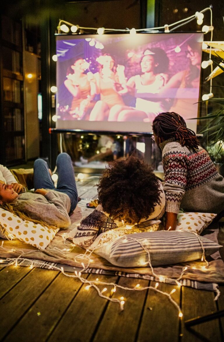 backyard outdoor movie night setup