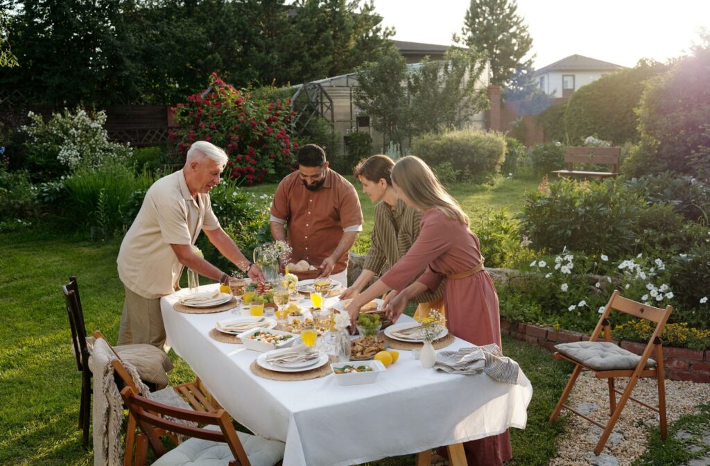backyard sunset dinner table