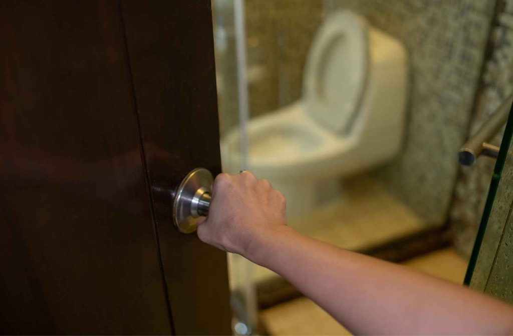 guest looking for bathroom home