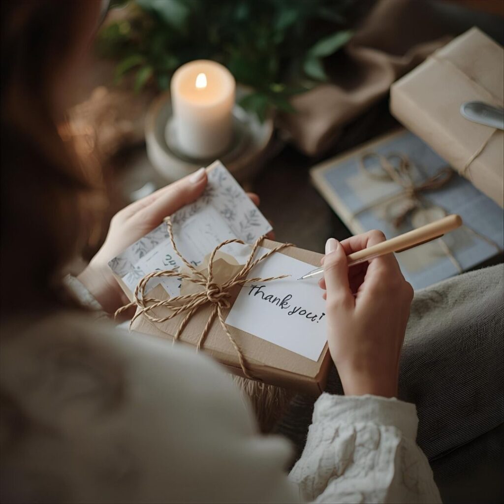 handwritten thank you letter with handmade gift