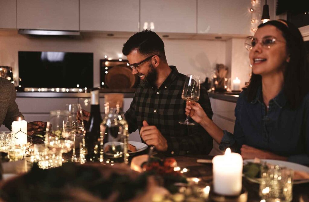 happy guests enjoying conversation