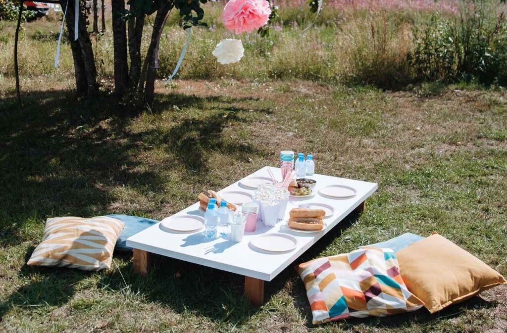 low picnic table backyard setup