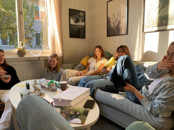 tired guests relaxing on couch