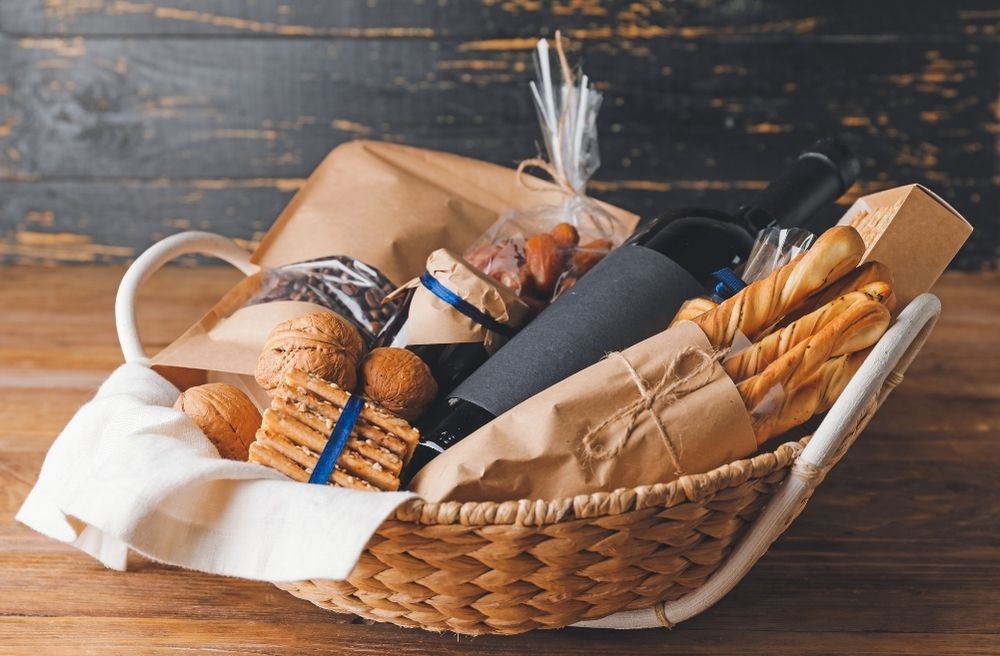 wine gift basket gourmet snacks