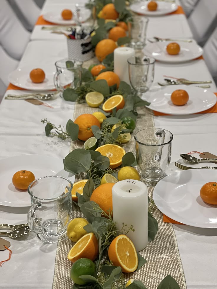 citrus greenery tablescape