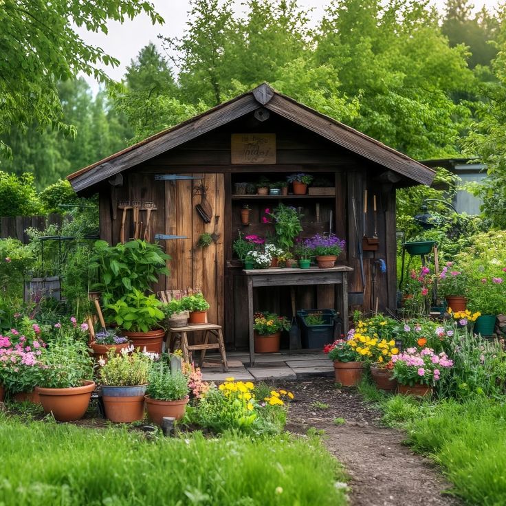 garden shed decor flowers