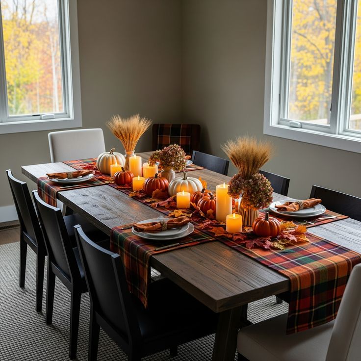 plaid autumn dinner table