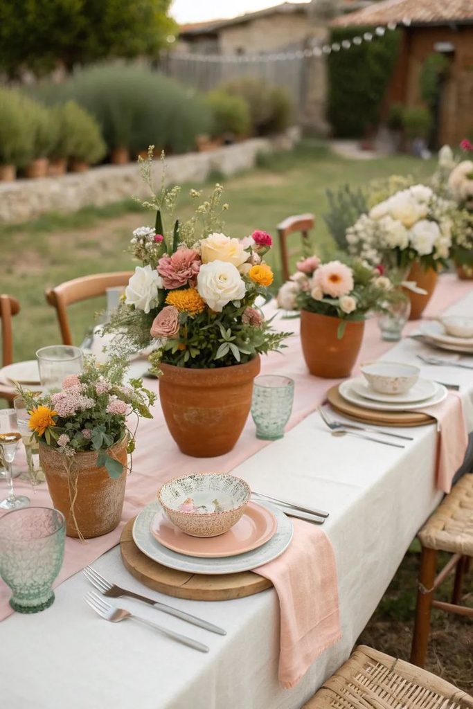 potted flowers garden party decor
