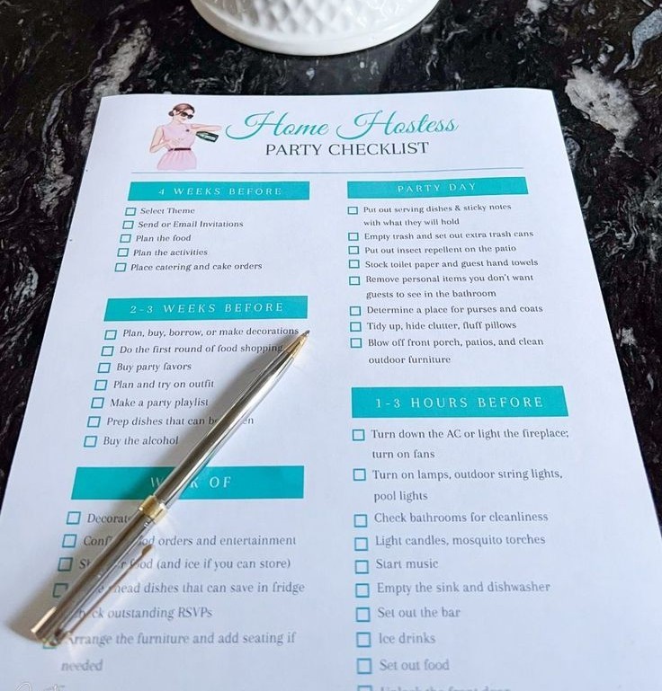 printable party checklist