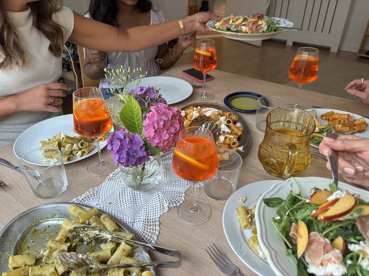 spring pasta dinner table