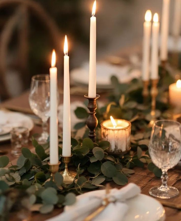 taper candles greenery centerpiece