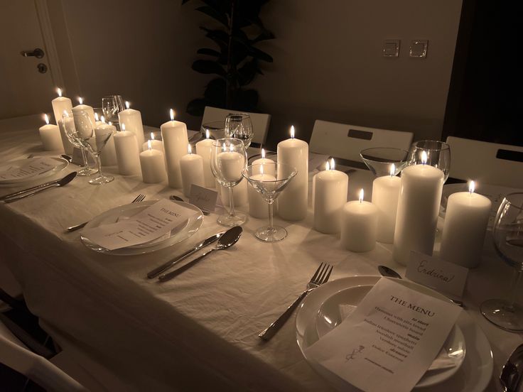 white candlelit table