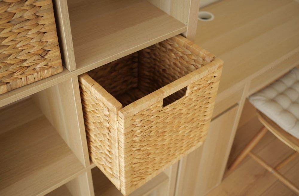 woven basket guest bedroom storage