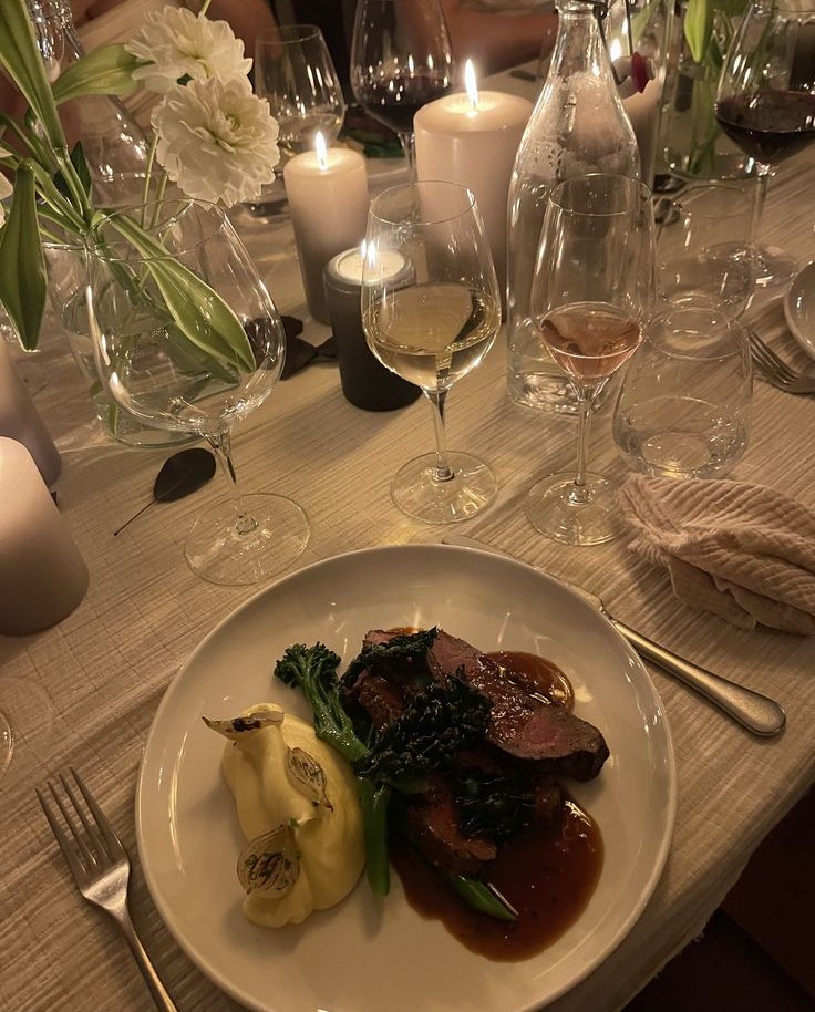elegant dinner table plated food