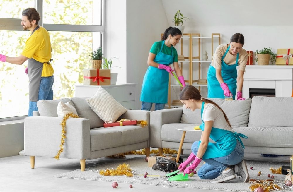 family cleaning after party