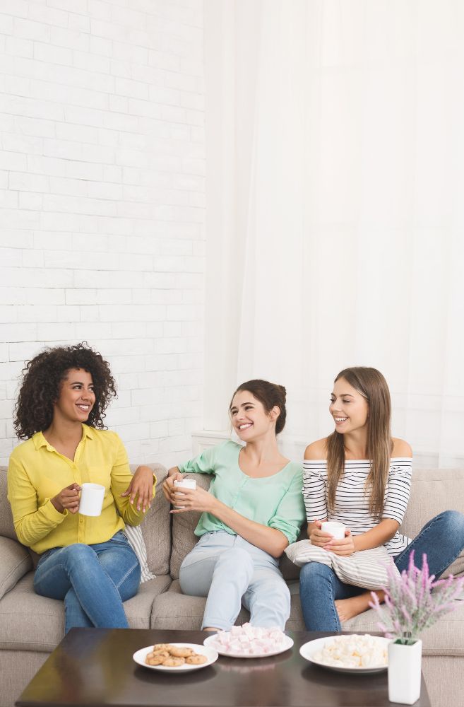 friends having lively conversation at home