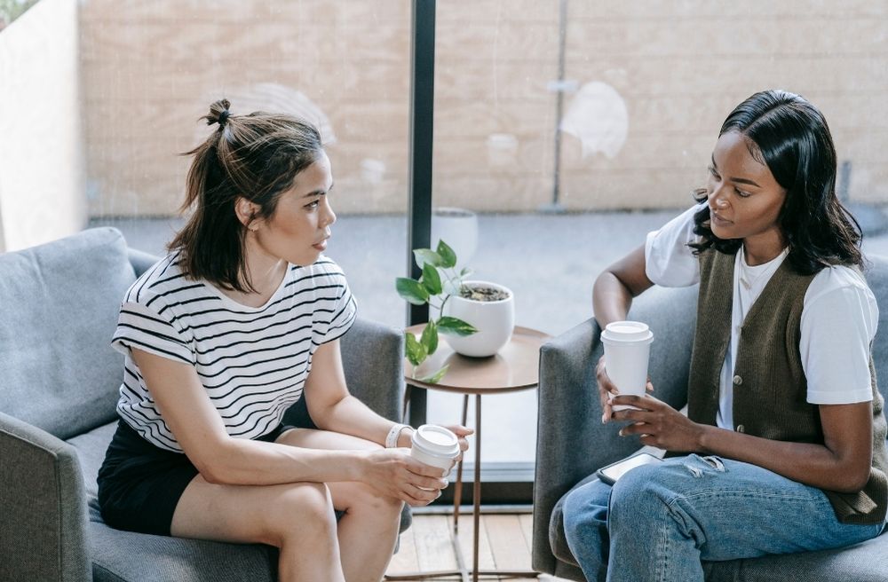 friends having meaningful conversation