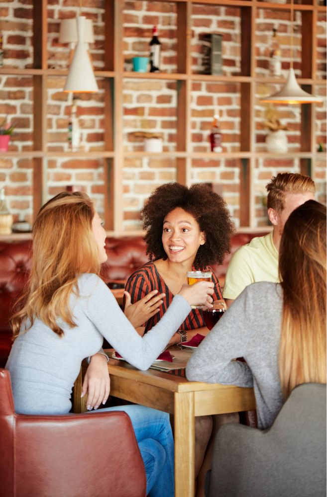 friends talking in a cozy living room