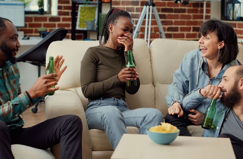 host laughing with friends