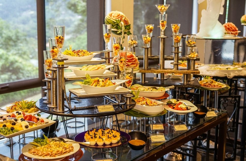 layered buffet table